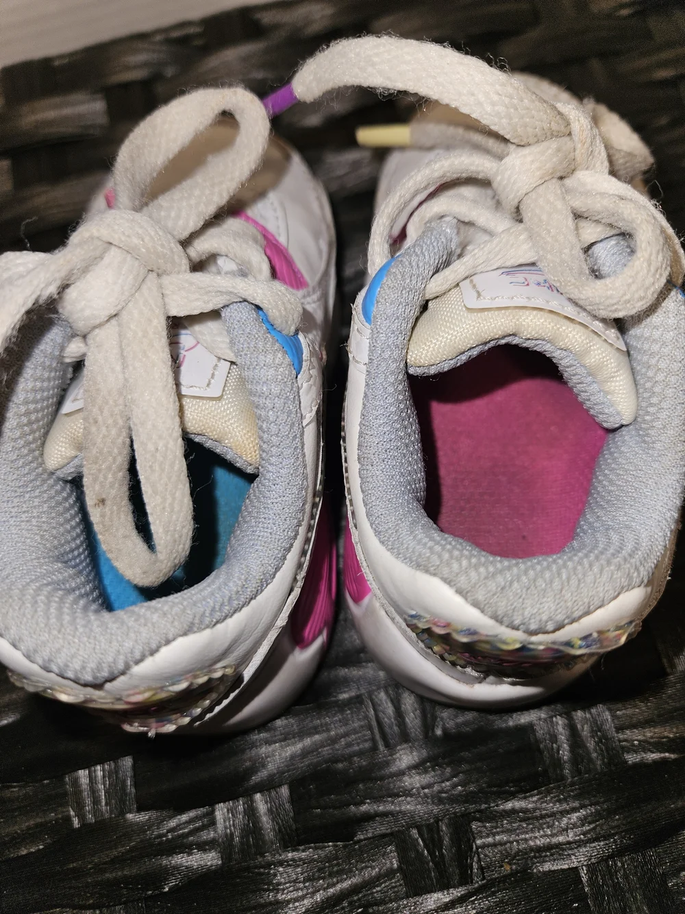 Nike White Toddler Sneakers with Pink, Blue & Purple Accents